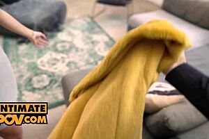 Pov intimate anniversary cowgirl riding double penetration with curvy Lana Roy