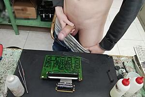 Skinny dude unloads monster cumshot on client machine