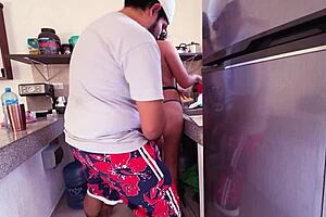 Sexy Mexican babe's curvy ass licked and pounded to intense orgasm in kitchen