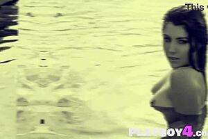 Petite milf babe strips outdoors posing small tits for hot playboy tease