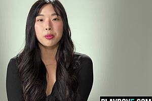 whoa this korean babe elle lee fingers her hairy pussy to a shaking orgasm post-podcast