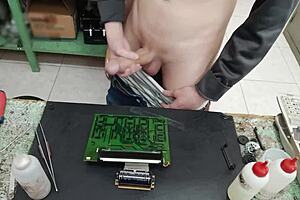 Skinny dude unloads monster cumshot on client machine