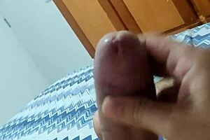 guy strokes his massive cock in intense solo session building to explosive finish