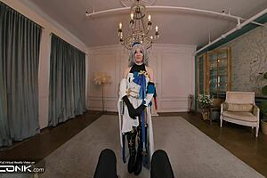 Skinny Bronya moans hard in stockings during Honkai cosplay pounding