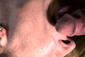 sucking cock deep while vibrator makes her orgasm hard in stockings