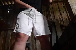 village brunette sneaks barn masturbation orgasm with clothes on