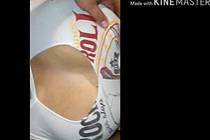 shooting hot cum all over her massive tits