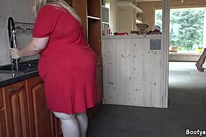 Baby, bend that chubby ass over for kitchen doggystyle pounding now!