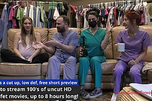 Pregnant Nurse Nova Maverick Spreads Shaved Pussy in Latex Hospital Exam