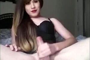 mmm gorgeous ts strokes huge cock and explodes cum everywhere