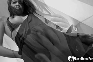 seductive japanese babe teases in stockings before getting pounded doggystyle hard