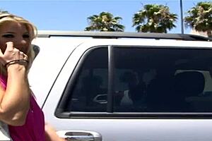 Blonde bombshell teases with gaping pussy and deepthroat skills