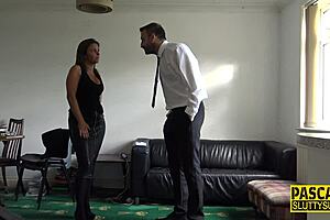 Handcuffed big tits milf bound deepthroats submissive for squirting cum in mouth bdsm