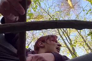 bold kinky redhead milf humiliated to forest bdsm orgasms in public nature frenzy