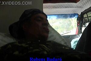 old stud's huge cock ravages her tight pussy in moving motorhome