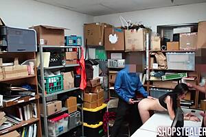 thief brunette bends over sucking cocks in hardcore threesome