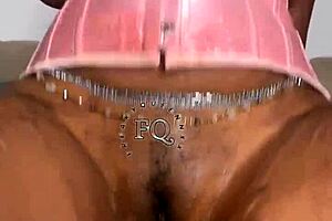 ebony teen 18+ bounces big boobs fucking huge rainbow dildo on bed