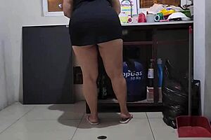 Grabbed hot latina maid cleaning then fucked her doggystyle