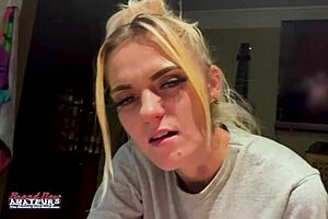 Skinny blonde cutie sucks cock before pussy pounding 😍🍆💦