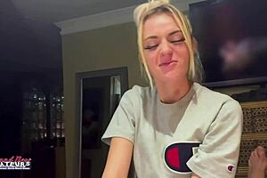 Skinny blonde cutie sucks cock before pussy pounding 😍🍆💦