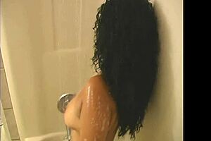 Island hottie from trinidad showers in steamy ebony bath