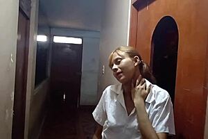 Latina teen sneaks touching cock but spreads legs like slut