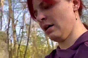 bold kinky redhead milf humiliated to forest bdsm orgasms in public nature frenzy