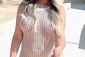 feeling so slutty flashing big tits in see-through dress outdoors