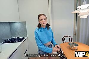 russian flexible slut trades first anal for apartment stay