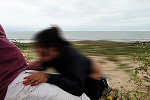 big ass ebony slut takes beach anal creampie from voyeur big cocks