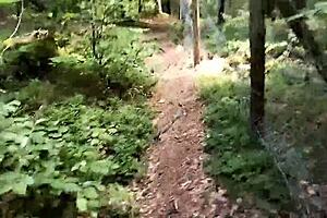 Shemale strokes glass dildo on road