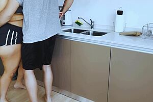 roommate can't resist slamming his horny teen roommate's tight holes in the kitchen!