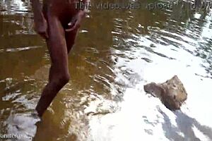 adorable skinny african village girl baths sexy in river 🌊💦