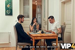 Vip4k Sexy Brunette Sucks Old Cock in Heels Stockings Tease