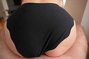 She slides those black panties aside for curvy big ass cowgirl riding his huge cock.