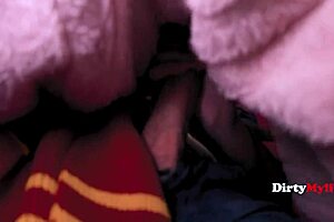 petite milf sneaks wand into her pussy at costume party incognito