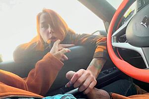 Stranger girl catches public car dick flash shows boobs helps jerk