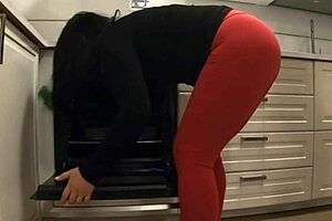 waiting for my girl i pounded her busty milf stepmom cleaning the kitchen till ass cum!