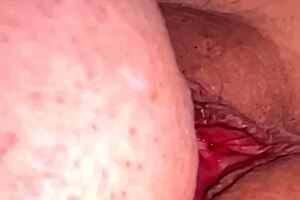Amateur shaved pink pussy closeup post virginity loss