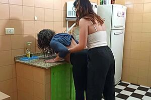 horny latina neighbor fingers shaved pussy during visit