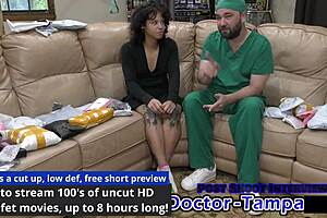 Dr Tampa gives petite brunette Nicole her first intense gyno exam with gloves and spreading