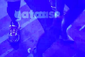 she dances flashes then fucks two guys in front of husband on street