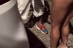 she dances flashes then fucks two guys in front of husband on street