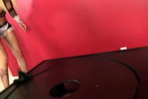 tattooed long legs blonde maid earns cum payment riding big cock