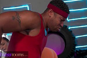 fitness room girl goes wild for big black cock at gym