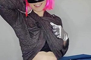 my big natural tits and kitty mask tempt you as i toy my pussy