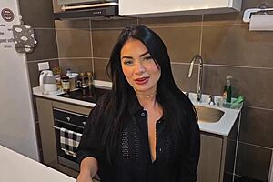 husband gets deepthroat blowjob big tits curvy latina cheers him post work