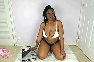 Ebony big ass tits in tight shorts sneakers socks tease feet toes for valentine's fetish trailer!