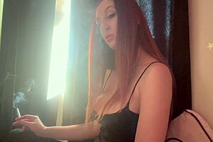 italian milf artemisia smokes hot while teasing big tits nipples in solo fetish 😍💨