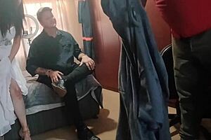 Two studs fuck me together hard in steamy bedroom